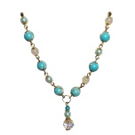 Türkiis/pärlikojad/mäekristall. Kaelakee keskmine osa. Metallosad: kuldset värvi.